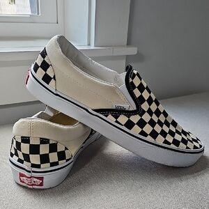 Vans Mens Slip-On Sneakers - Cream and Black Checkered NWOT